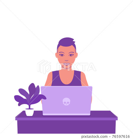 freelancer working with laptop, young girl, vector freelancer working with laptop, young girl, vector 76597616
