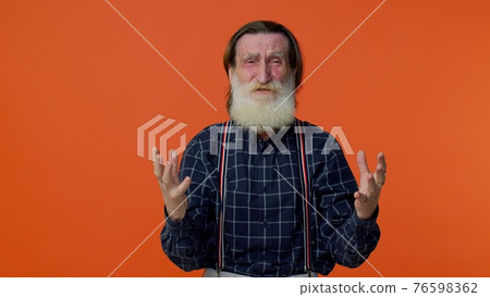 Frustrated elderly bearded man screams from stress tension problems feels horror hopelessness fear Frustrated elderly bearded man screams from stress tension problems feels horror hopelessness fear 76598362