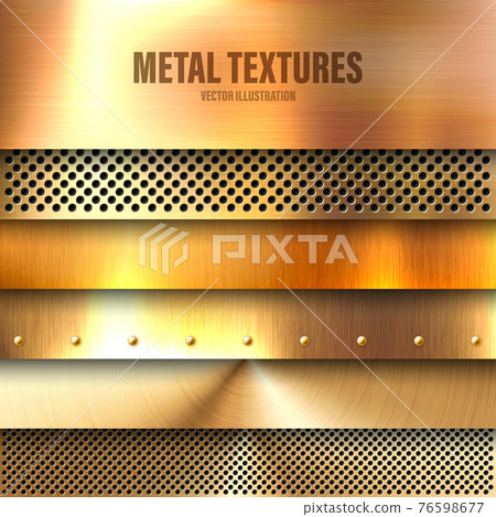 Realistic brushed metal textures set. Polished stainless steel background. Vector illustration. 76598677