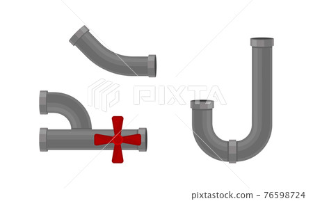 Traps as Shaped Pipe and Plumbing Fixture with Red Valve Vector Set 76598724