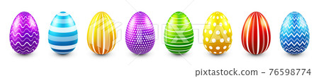 Colorful Easter eggs isolated on white background. Seasonal spring decoration element. Egg hunt game Colorful Easter eggs isolated on white background. Seasonal spring decoration element. Egg hunt game 76598774
