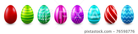 Colorful Easter eggs isolated on white background. Seasonal spring decoration element. Egg hunt game Colorful Easter eggs isolated on white background. Seasonal spring decoration element. Egg hunt game 76598776