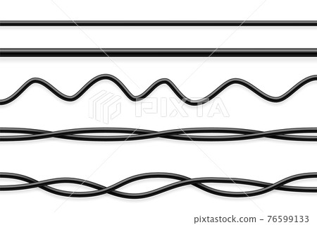 Flexible cables collection. Black electrical wire. Realistic power or network cable. Vector illustration. Flexible cables collection. Black electrical wire. Realistic power or network cable. Vector illustration. 76599133