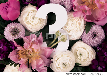 Colorful flowers, leaves and number three Colorful flowers, leaves and number three 76599339