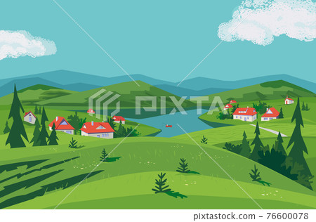 Mountain valley lake scenic view landscape poster 76600078