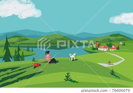 Mountain valley lake scenic view landscape poster 76600079