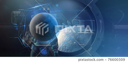 An astronaut explores the moon while in orbit. 3D render An astronaut explores the moon while in orbit. 3D render 76600309