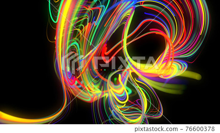 Abstract background glow lines or light streaks. Running lights particles form in 3d space glowing beautiful curved lines like ball of wires burning with neon light. Beautiful creative bg. 3d render Abstract background glow lines or light streaks. Running lights particles form in 3d space glowing beautiful curved lines like ball of wires burning with neon light. Beautiful creative bg. 3d render 76600378