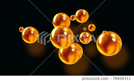 3d rendering. Amasing abstract background of metaballs or glisten bubbles as if glass drops or spheres filled with golden sparkles merge together and scatter around. Creative background 3d rendering. Amasing abstract background of metaballs or glisten bubbles as if glass drops or spheres filled with golden sparkles merge together and scatter around. Creative background 76600411