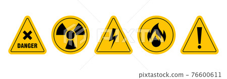 Warning icons of round and triangular shapes on white background - Vector Warning icons of round and triangular shapes on white background - Vector 76600611