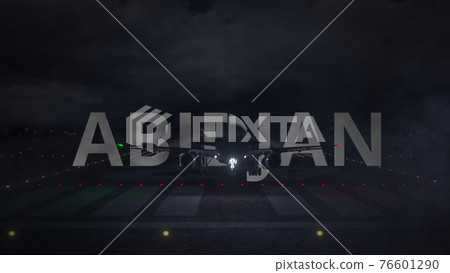 Airplane taking off from the airport with ABIDJAN city name, 3d rendering 76601290
