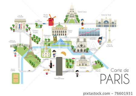 Cartoon vector map of the city of Paris,... - Stock Illustration [76601931]  - PIXTA