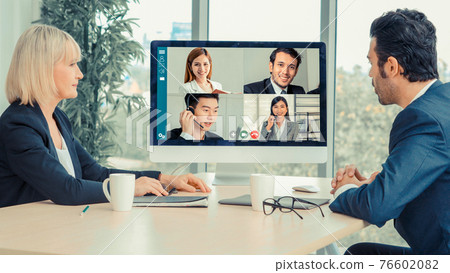 Video call group business people meeting on virtual workplace or remote office Video call group business people meeting on virtual workplace or remote office 76602082
