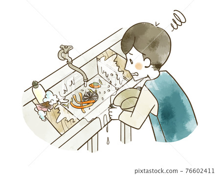 Kitchen sink where kitchen waste and water are scattered Kitchen sink where kitchen waste and water are scattered 76602411