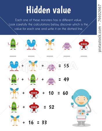 Hidden value Educational Sheet. Primary module for Numerical Ability. 5-6 years old. Educational Sheets Series Hidden value Educational Sheet. Primary module for Numerical Ability. 5-6 years old. Educational Sheets Series 76602667