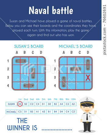 Naval battle Educational Sheet. Primary module for Spacial Understanding. 5-6 years old. Educational Sheets Series 76602691