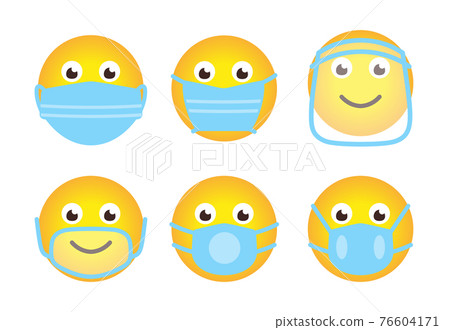 Face emoji in medical mask icon covid vector set Face emoji in medical mask icon covid vector set 76604171