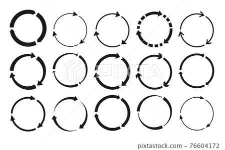 Black round recycle circle arrow icon set vector Black round recycle circle arrow icon set vector 76604172