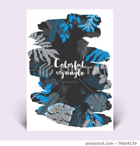 Colorful botanical invitation card template design, hand drawn tropical plants 76604239