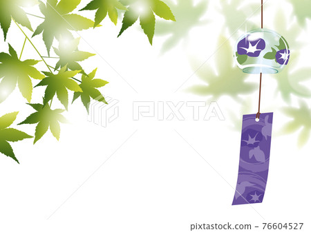 Background material of blue autumn leaves and wind chimes_summer image 76604527