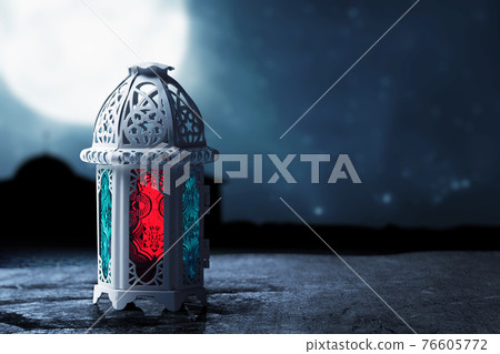 Arabic lamp with colorful light on the floor 76605772