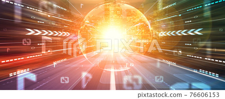Digital data flow on road with motion blur to create vision of fast speed transfer 76606153