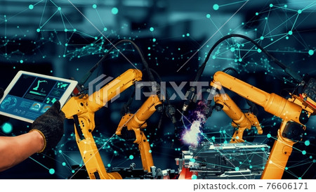 Smart industry robot arms modernization for innovative factory technology Smart industry robot arms modernization for innovative factory technology 76606171