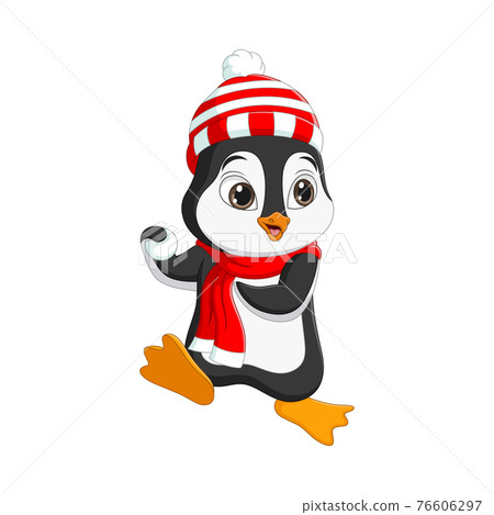 Cute penguin playing with a snowball Cute penguin playing with a snowball 76606297