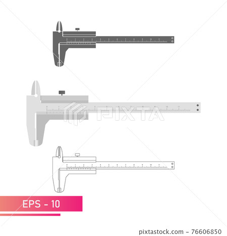 A set of calipers with a numerical scale. Realistic, lines and solid color design. Tools for technical specialists. Flat vector illustration. A set of calipers with a numerical scale. Realistic, lines and solid color design. Tools for technical specialists. Flat vector illustration. 76606850