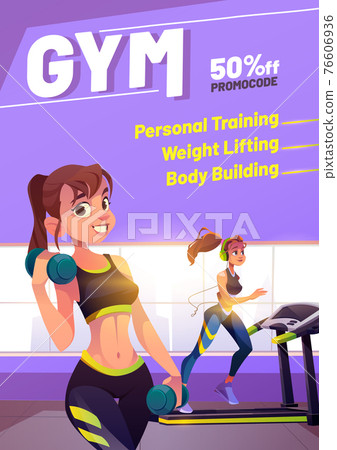 Young women exercising in gym, fit girls workout 76606936