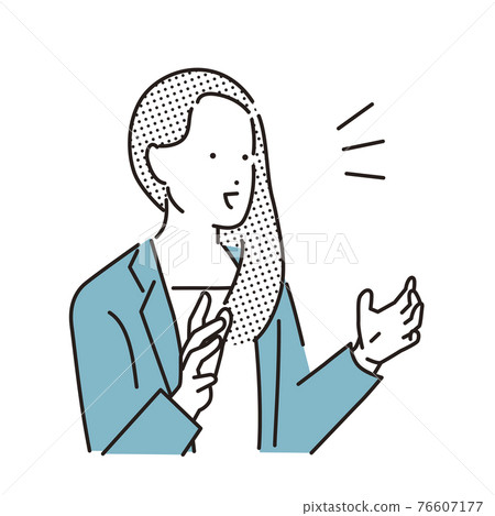 Simple illustration: A woman gesturing and talking 76607177