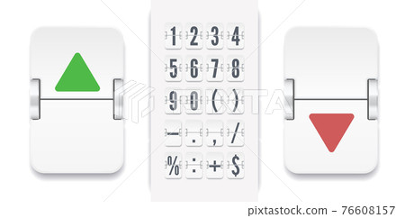 Retro score board clock template. White scoreboard number font. Vector modern ui design of old time meter with numbers. Retro score board clock template. White scoreboard number font. Vector modern ui design of old time meter with numbers. 76608157