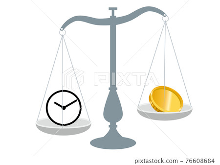 比較時鐘和金錢的天平插圖 時間的圖像插圖就是金錢 76608684