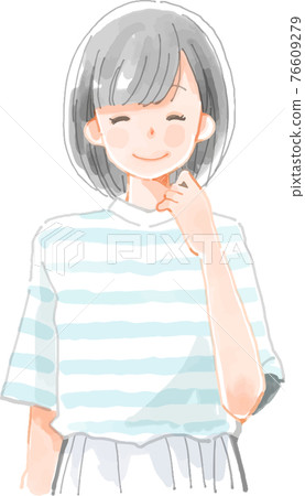 Watercolor style illustration of a smiling woman Watercolor style illustration of a smiling woman 76609279