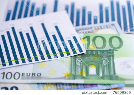 Euro banknotes money on chart graph spreadsheet paper. Financial development, Euro banknotes money on chart graph spreadsheet paper. Financial development, 76609809