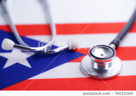 Black stethoscope on Puerto Rico flag background Black stethoscope on Puerto Rico flag background 76610160