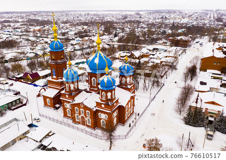 Petrovsk cityscape with Cathedral of Intercession of Holy Virgin in winter Petrovsk cityscape with Cathedral of Intercession of Holy Virgin in winter 76610517
