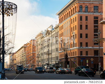 Tverskaya Street in Moscow with rush hour traffic on winter day 76610518