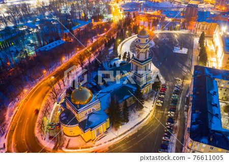 Night aerial view of Lipetsk central square in winter 76611005