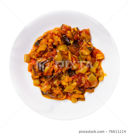 Turkish food saksuka with eggplant with tomatoes 76611214