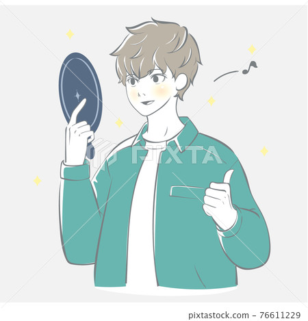 A man rejoicing in the mirror 76611229