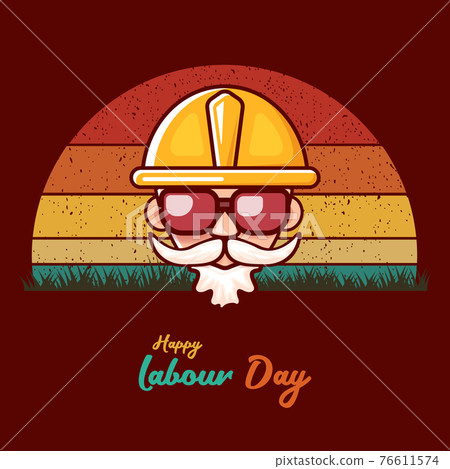 Happy labour day vector label with funky worker on vintage background. vector happy labor day background or banner with man. workers may day poster Happy labour day vector label with funky worker on vintage background. vector happy labor day background or banner with man. workers may day poster 76611574