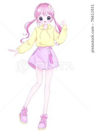一個穿著柔和衣服的女孩的站立插圖 一個穿著柔和衣服的女孩的站立插圖 76611931