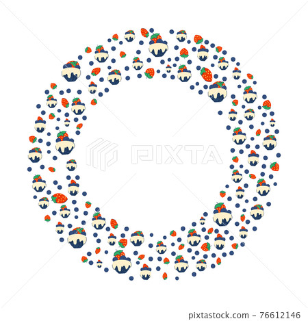 Frame template with cupcakes, strawberries and blueberries. Background with place for your text. Isolated on white background. Vector Frame template with cupcakes, strawberries and blueberries. Background with place for your text. Isolated on white background. Vector 76612146