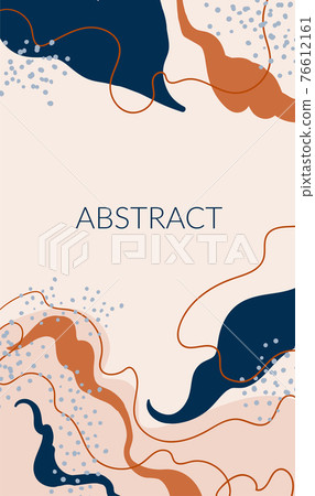 Abstract poster with composition of organic shapes in trendy modern style. Place for text. Smooth lines, spots, shapes. Can be used to decorate covers, postcards, walls. Vector 76612161