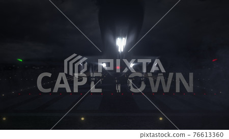 Airliner taking off from the airport runway and CAPE TOWN city name, 3d rendering Airliner taking off from the airport runway and CAPE TOWN city name, 3d rendering 76613360