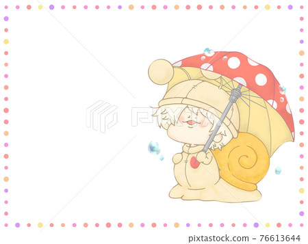 Snail holding an umbrella Red ver with a dot frame of the rainy season Snail holding an umbrella Red ver with a dot frame of the rainy season 76613644