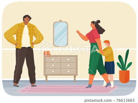Problems and conflict in family, fight and arguing, quarreling over child, parenting differences 76613663
