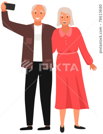 Old people play video game. Senior people with different gadgets. Oldster education on computer 76613680