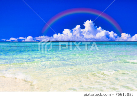 Palau's beautiful coral reef sea and rainbow 76613883